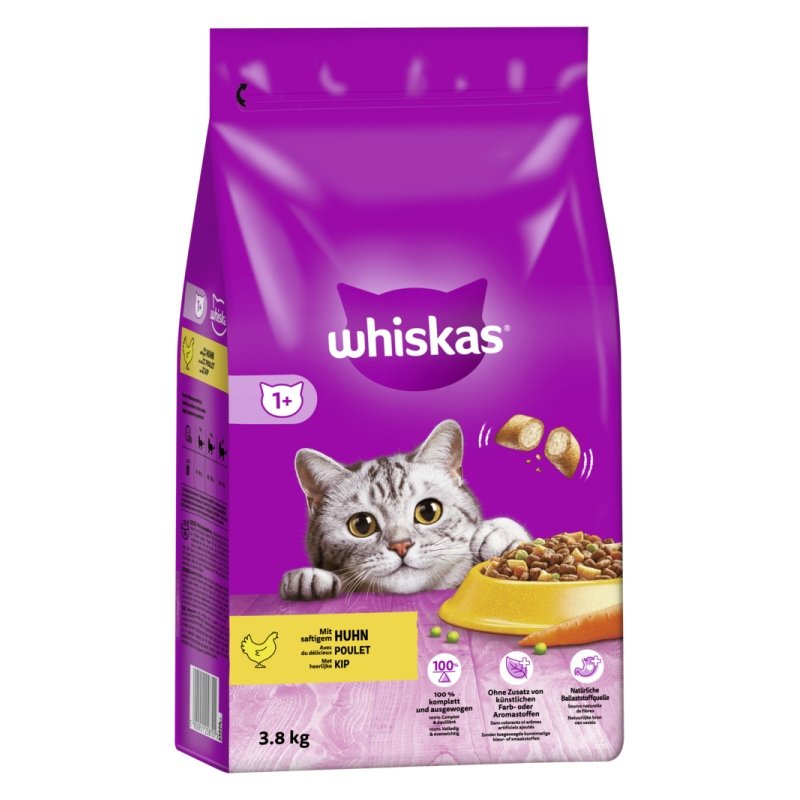 Whiskas Katzen Trockenfutter Adult 1+ Huhn 3 x 3,8 kg