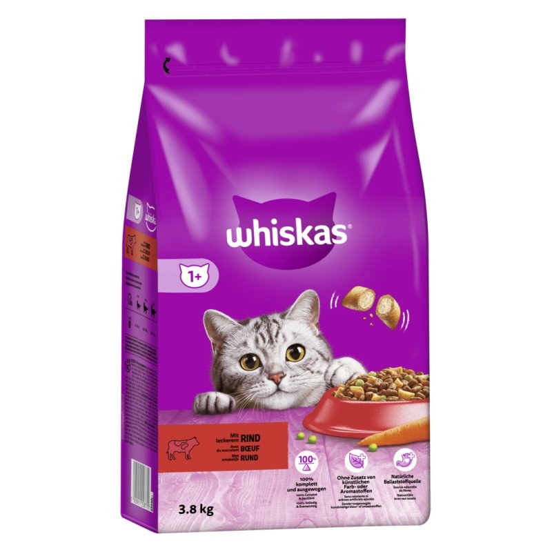 Whiskas Katzen Trockenfutter Adult 1+ Rind 3,8 kg