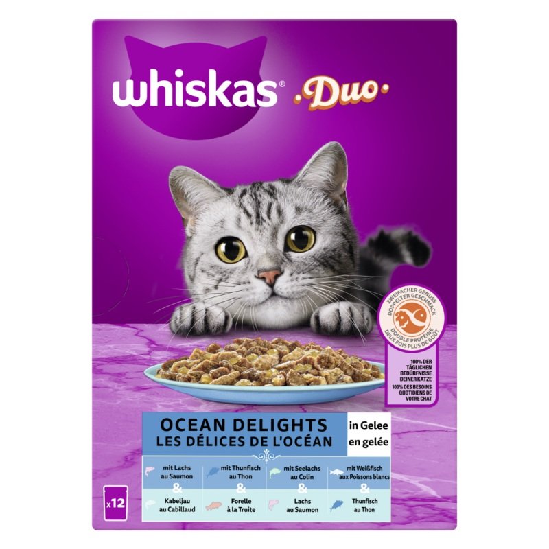 Whiskas Katzen Nassfutter Duo Multipack in Gelee Ocean Delights 12 x 85 g