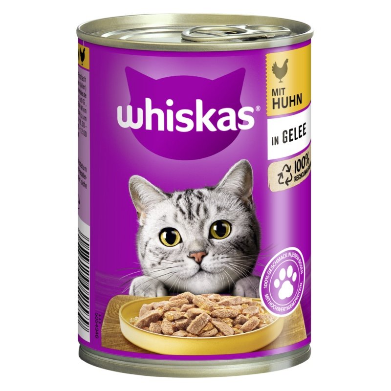 Whiskas Katzen Nassfutter Dose in Gelee Huhn 12 x 400 g