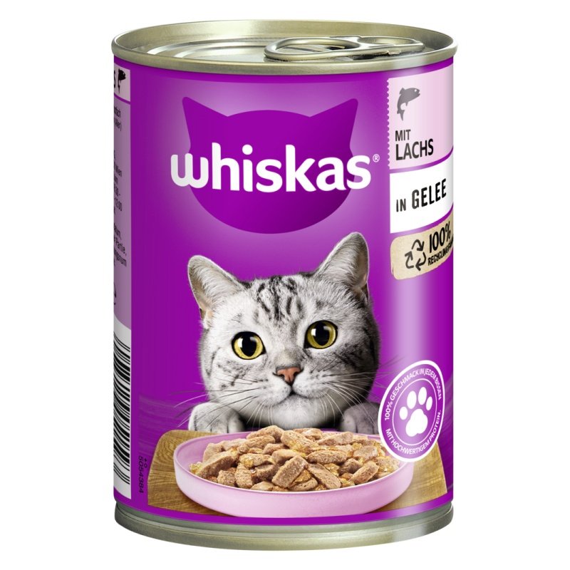 Whiskas Katzen Nassfutter Dose in Gelee Lachs 12 x 400 g