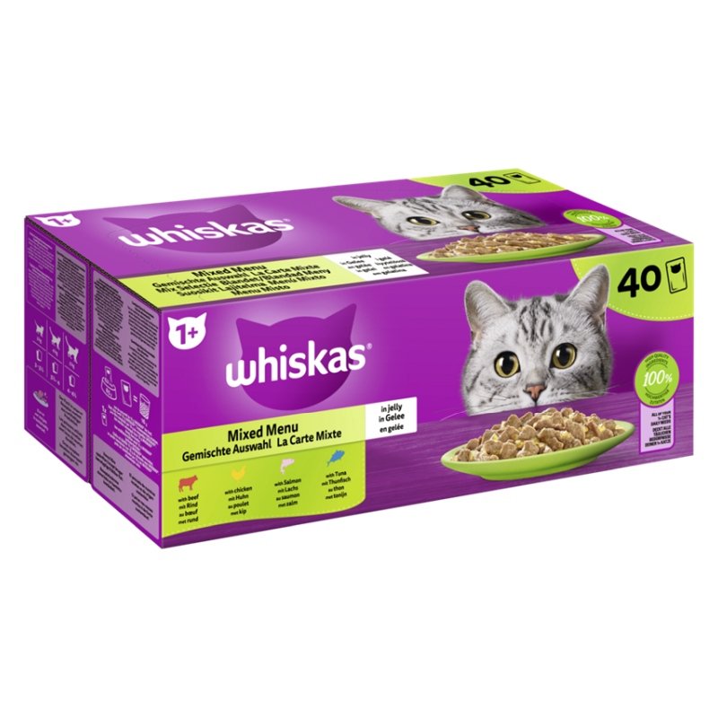 Whiskas Katzen Nassfutter Portionsbeutel in Gelee Multipack 1+ Gemischte Auswahl 40 x 85 g