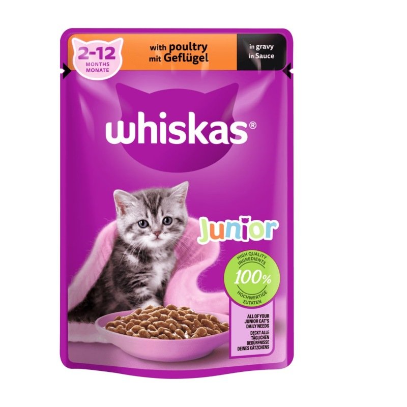 Whiskas Katzen Nassfutter Portionsbeutel in Sauce Junior mit Geflügel 28 x 85 g