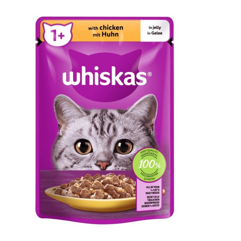 Whiskas Katzen Nassfutter Portionsbeutel in Gelee 1+ mit Huhn 28 x 85 g