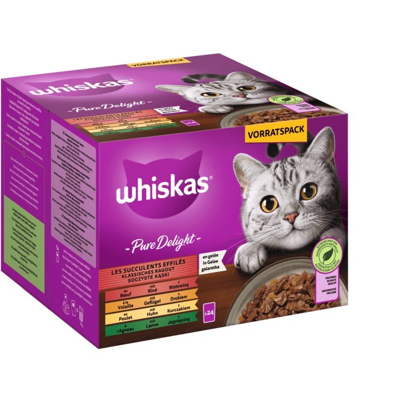 Whiskas Katzen Nassfutter Portionsbeutel in Gelee Multipack Pure Delight Klassisches Ragout 24 x 85 g