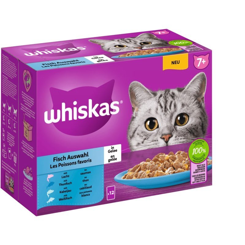 Whiskas Katzen Nassfutter Portionsbeutel in Gelee Multipack 7+ Fisch Auswahl 12 x 85 g