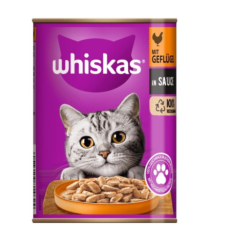 Whiskas Katzen Nassfutter Dose in Sauce mit Geflügel 12 x 400 g