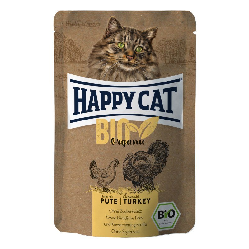 Happy Cat Katzen Nassfutter Bio Huhn & Pute 85 g x 12 Stk.