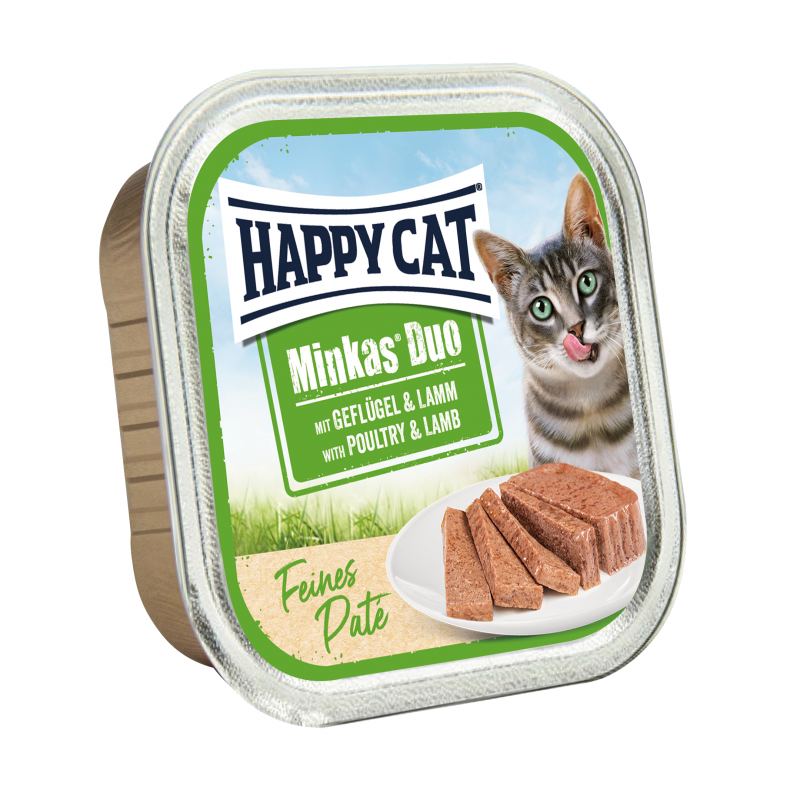 Happy Cat Katzen Nassfutter Minkas Duo Geflügel & Lamm Paté 100 g x 16 Stk.