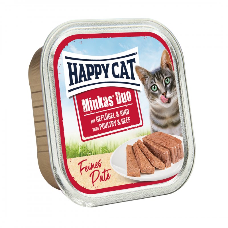 Happy Cat Katzen Nassfutter Minkas Duo Geflügel & Rind Paté 100 g x 16 Stk.