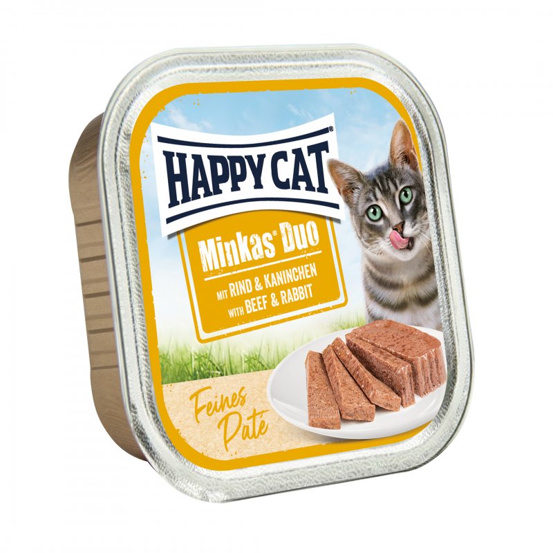 Happy Cat Katzen Nassfutter Minkas Duo Rind & Kaninchen Paté 100 g x 16 Stk.