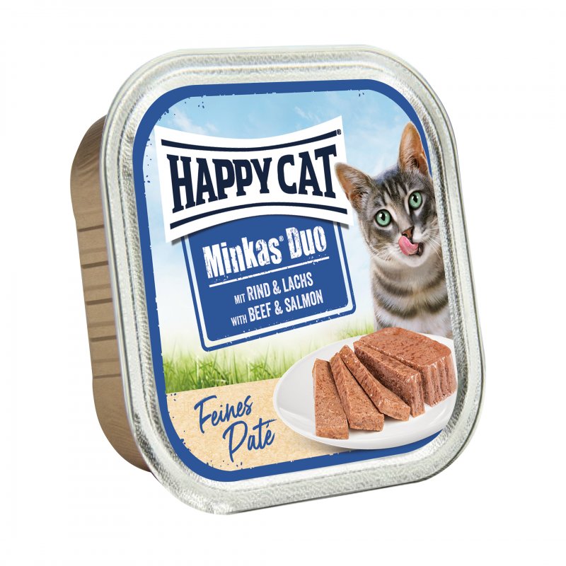 Happy Cat Katzen Nassfutter Minkas Duo Rind & Lachs Paté 100 g x 16 Stk.