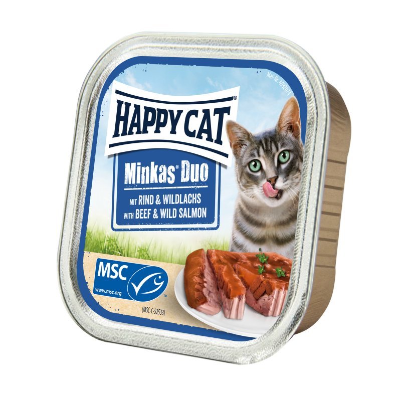 Happy Cat Katzen Nassfutter Minkas Duo Rind & Wildlachs 100 g x 12 Stk.