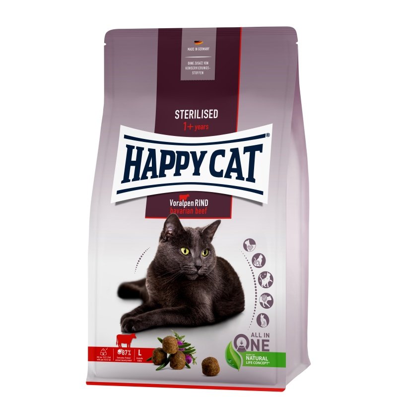 Happy Cat Katzen Trockenfutter Sterilised Voralpen Rind 1,3 kg