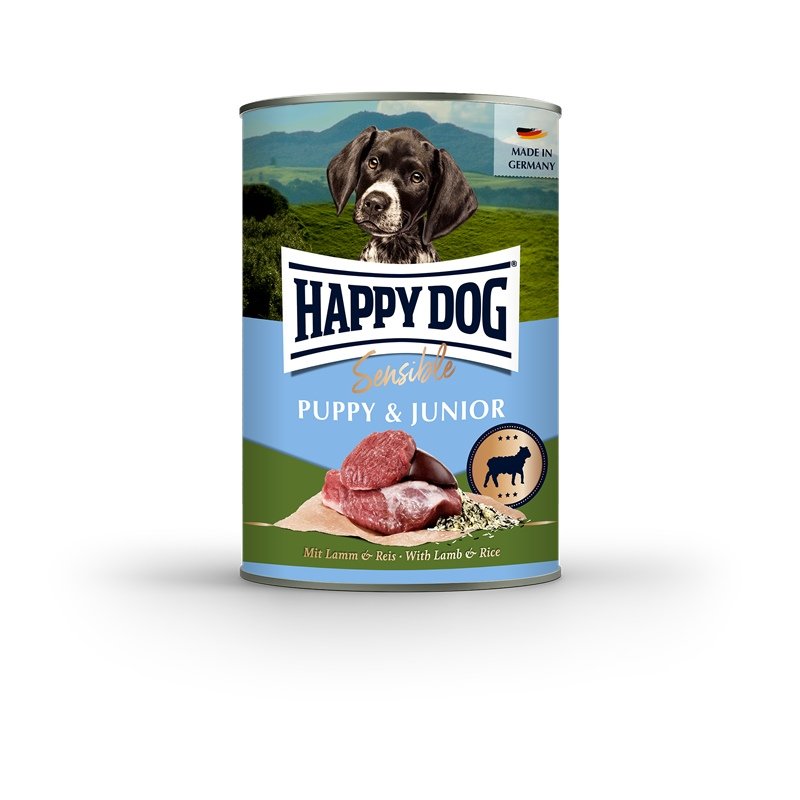 Happy Dog Hunde Nassfutter Sensible Puppy Huhn, Lachs & Kartoffel 400 g x 6 Stk.