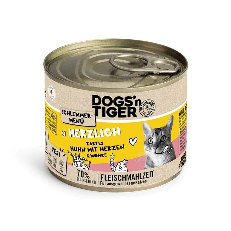 Dogs'n Tiger Katzen Nassfutter Herzlich Huhn & Rinderherzen 200 g