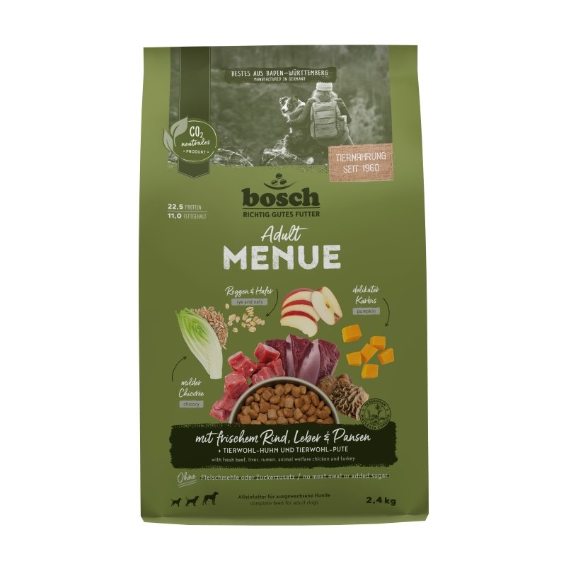 Bosch Hunde Trockenfutter HPC Menü Adult Rind & Innereien + Roggen & Hafer 2,4 kg