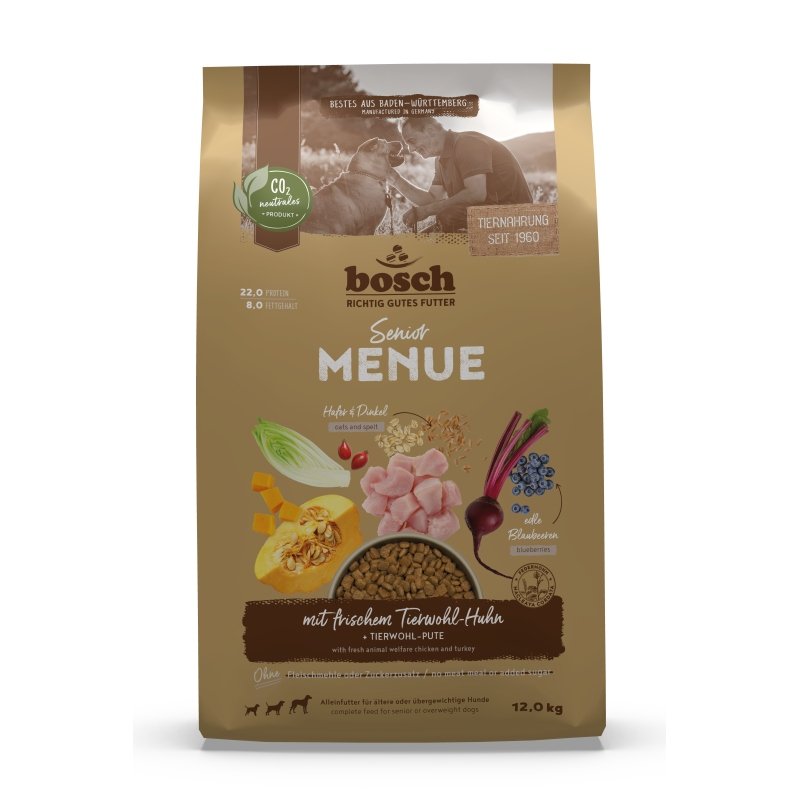 Bosch Hunde Trockenfutter HPC Menü Senior Tierwohl-Huhn + Dinkel & Hafer 12 kg