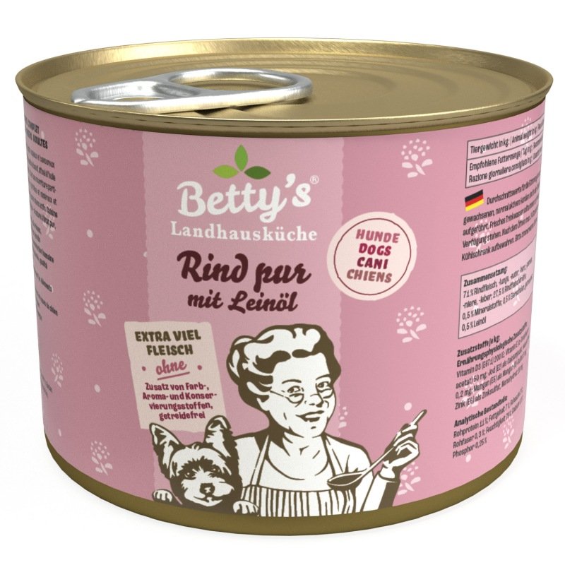 Betty's Landhausküche Hunde Nassfutter Rind pur mit Leinöl 200g