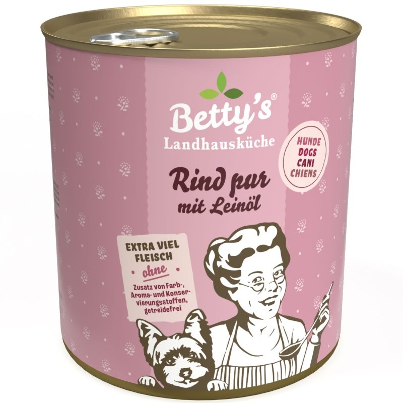 Betty's Landhausküche Hunde Nassfutter Rind pur mit Leinöl 800g