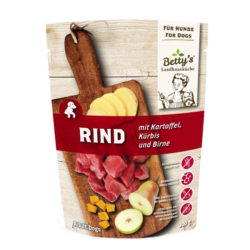 Betty's Landhausküche Hunde Nassfutter Frischebeutel Rind mit Kartoffel 300g