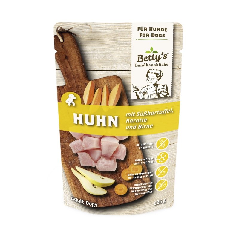 Betty's Landhausküche Hunde Nassfutter Frischebeutel Huhn mit Süßkartoffel 125g