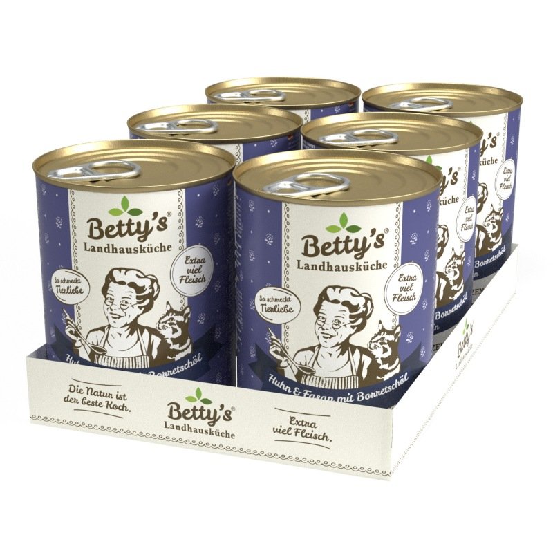 Betty's Landhausküche Katzenfutter Huhn & Fasan mit Borretschöl 6 x 400g