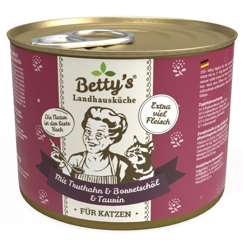 Betty's Landhausküche Katzenfutter Truthahn und Borretschöl 200g