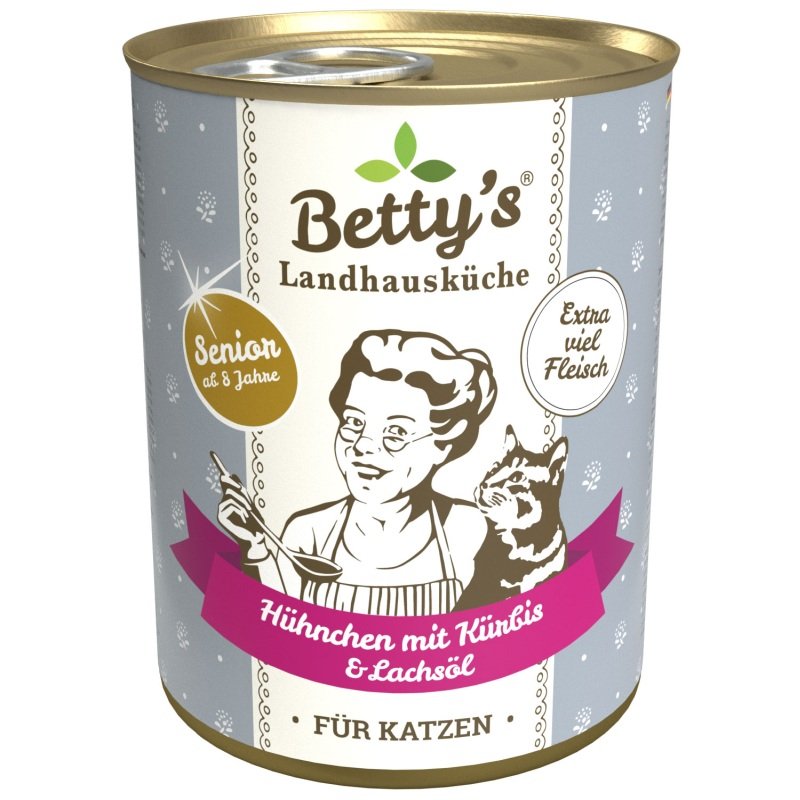 Betty's Landhausküche Katzenfutter Senior Hühnchen mit Kürbis & Lachsöl 400g