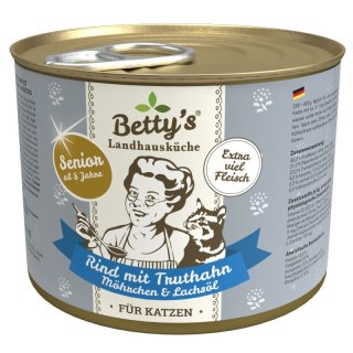 Bettys Landhausküche Katzenfutter Senior Rind mit Truthahn, Möhrchen & Lachsöl