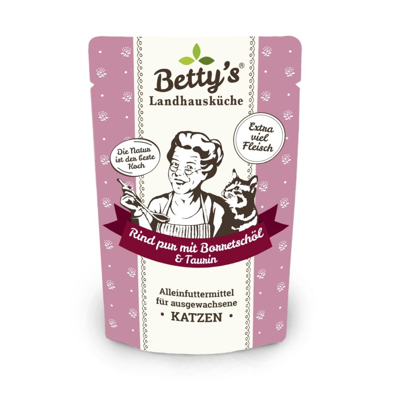 Betty's Landhausküche Katzenfutter Frischebeutel Rind pur mit Borretschöl 100g