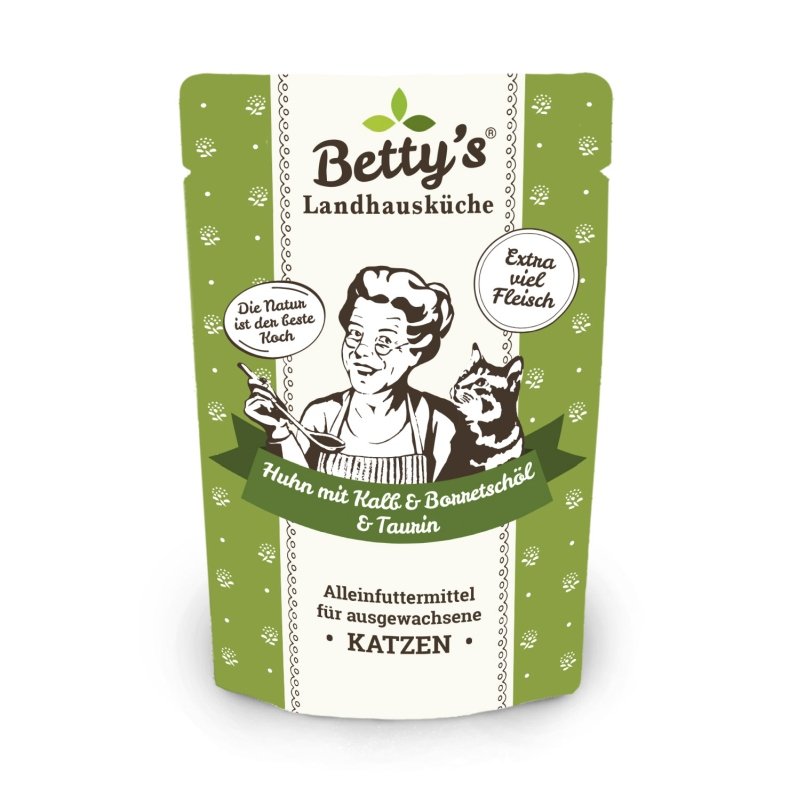 Betty´s Landhausküche Katzenfutter Frischebeutel Huhn mit Kalb & Borretschöl 100g