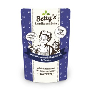 Bettys Landhausküche Katzenfutter Frischebeutel Huhn und Fasan mit Borretschöl 100g