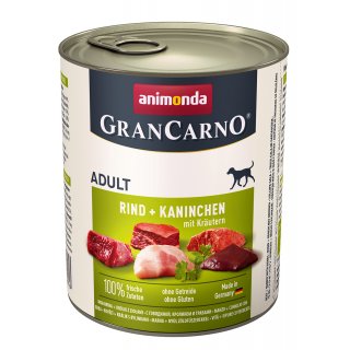 Animonda Hunde Nassfutter GranCarno Adult Rind + Kaninchen mit Kräutern 6x800 g