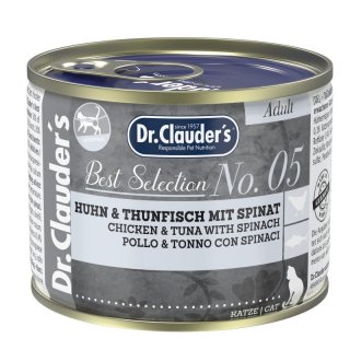 Dr.Clauder´s Katzen Nassfutter Best Selection No 5 Huhn & Thunfisch mit Spinat 6x200g