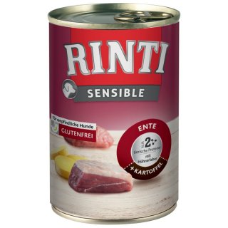 Rinti Hunde Nassfutter Dose Sensible Ente mit Hühnerleber & Kartoffel 6x400g