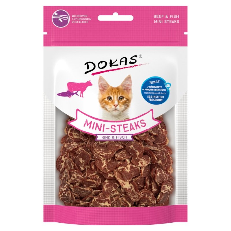 Dokas Katzen Snack Mini-Steaks Rind & Fisch 10x25g