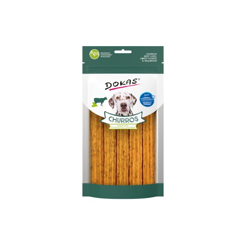 Dokas Hunde Snack Churros mit Rinderleber, Süßkartoffel & Mehlwurm 150g