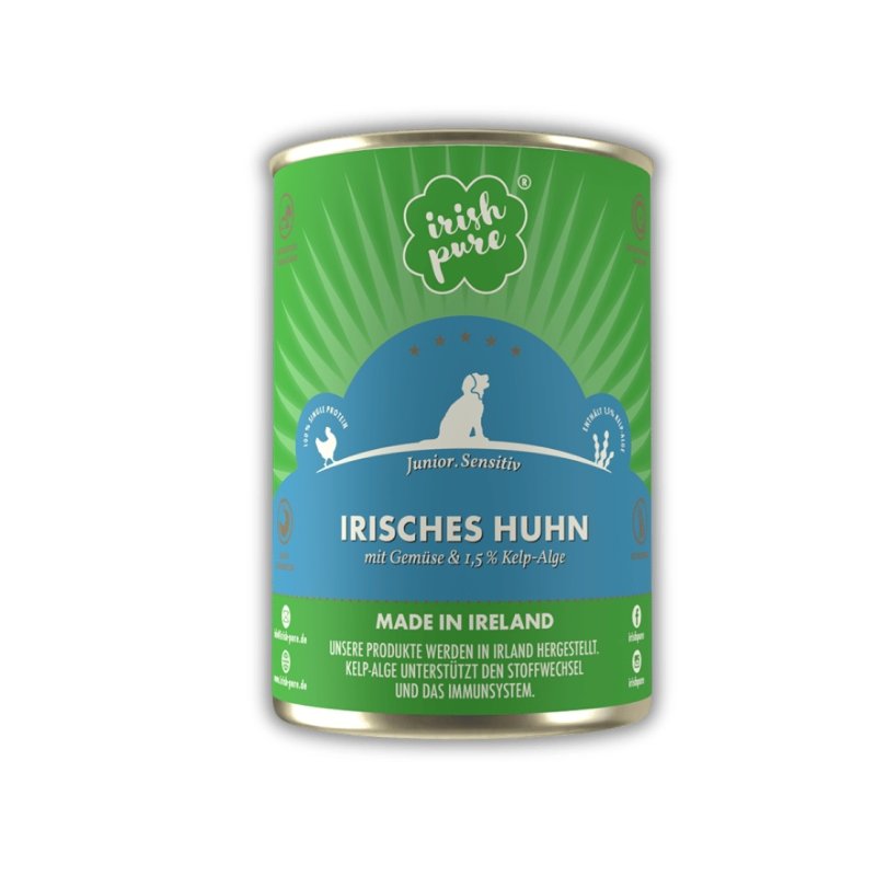 Irish Pure Hunde Nassfutter Irisches Huhn mit Gemüse & 1,5 % Kelp-Alge Junior 390g