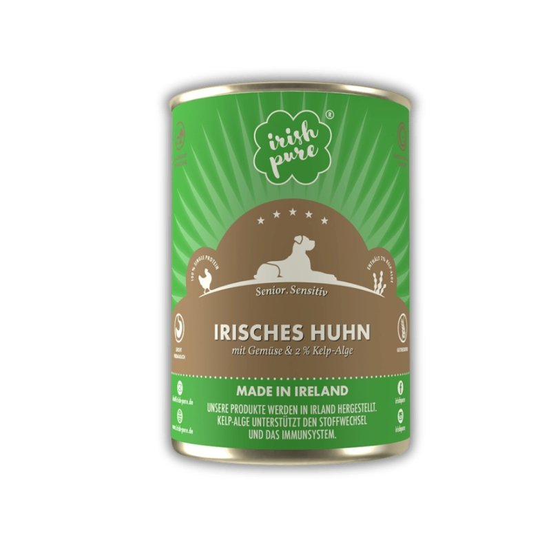 Irish Pure Hunde Nassfutter Irisches Huhn mit Gemüse & 2% Kelp-Alge Senior 390g