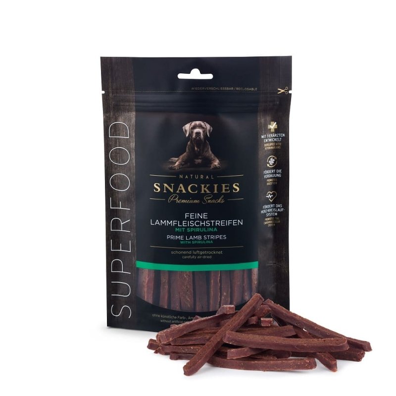 Snackies Hundesnack Feine Lammfleischstreifen mit Spirulina 170g