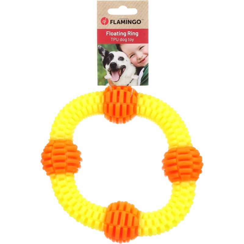 Flamingo Hundespielzeug Ring mit Bällen HS Lipa TPU Gelb/Orange 19x19x4,9cm