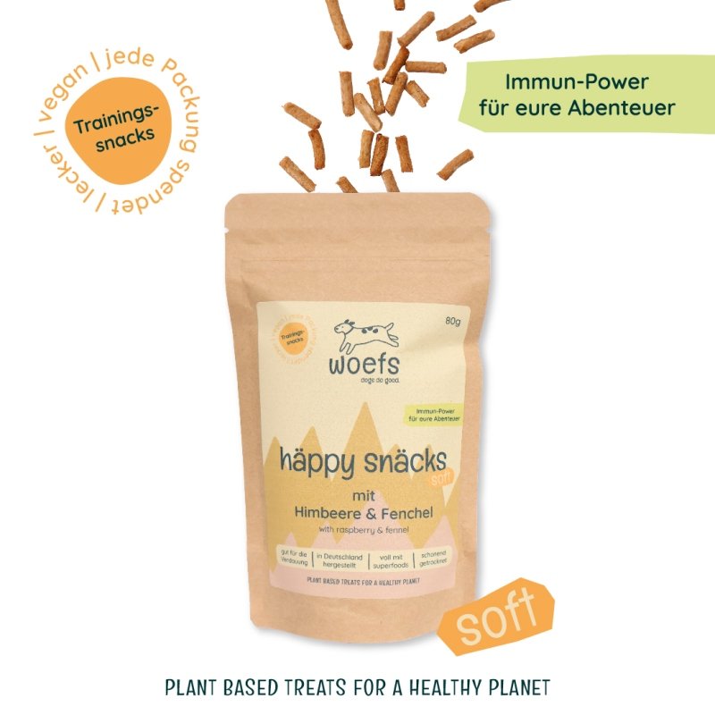 woefs - dogs do good Hunde Häppy Snäck – mit Himbeeren & Fenchel 80g