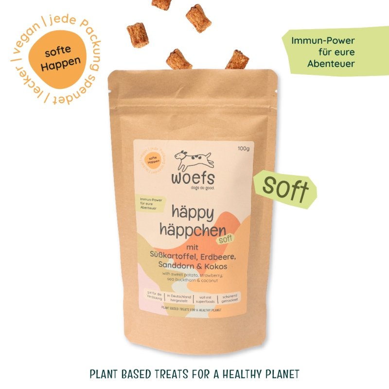 woefs - dogs do good Hunde Häppy Häppchen – mit Süßkartoffel, Erdbeere, Sanddorn & Kokos 100g