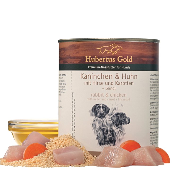 Hubertus Gold Premium-Nassfutter Kaninchen & Huhn mit Hirse und Karotten + Leinöl 800g 800g