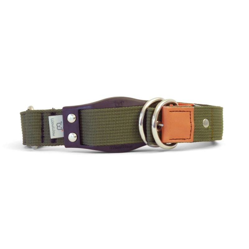 WowWow Hundehalsband mit integrierter Leine Dunkeloliv 33-37 cm Halsumfang