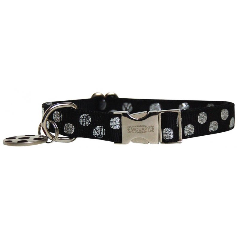 Wouapy Hundehalsband Peas 20 mm - 33/49 cm Schwarz Gepunktet